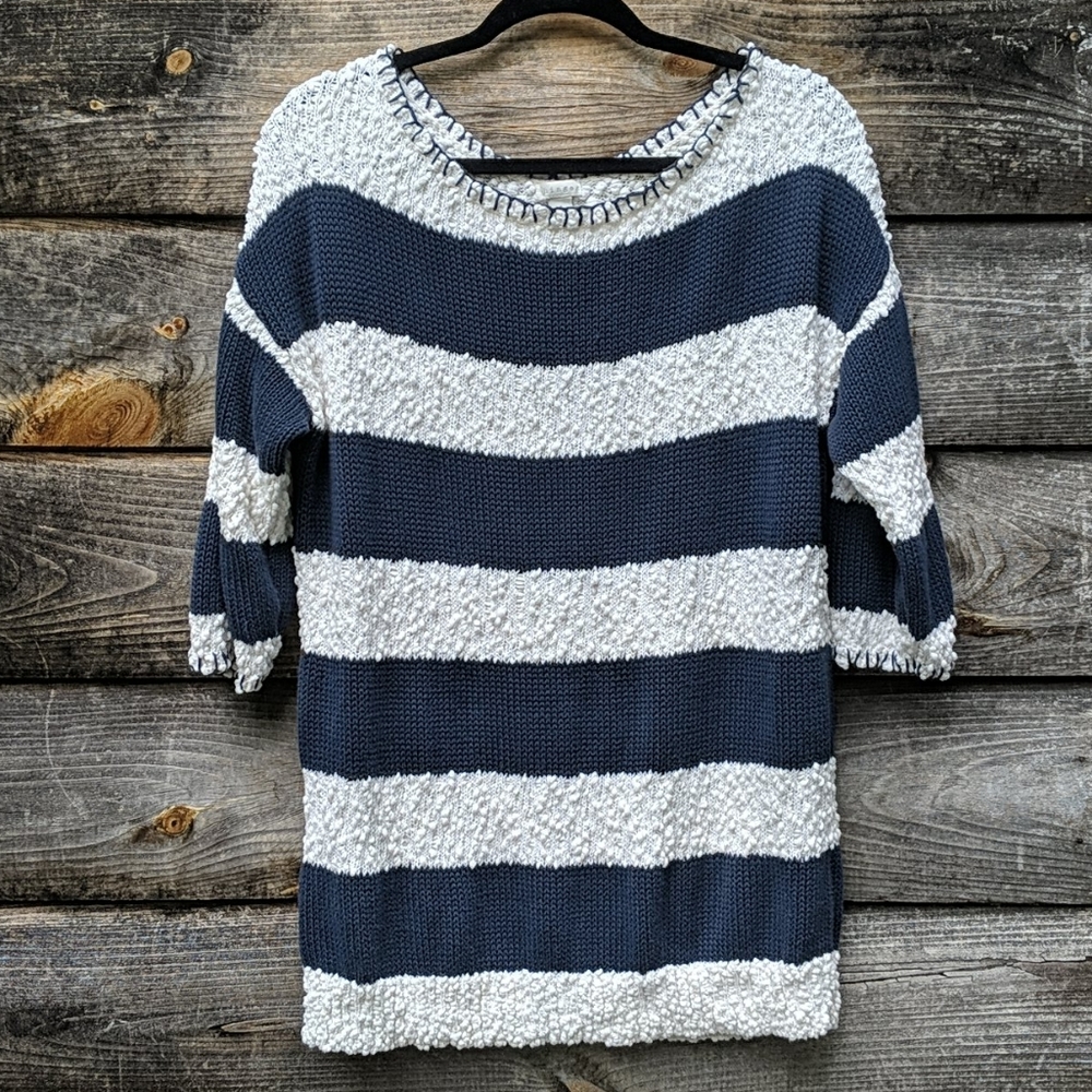 HINGE OVERSIZED STRIPED POPCORN KNIT SWEATER